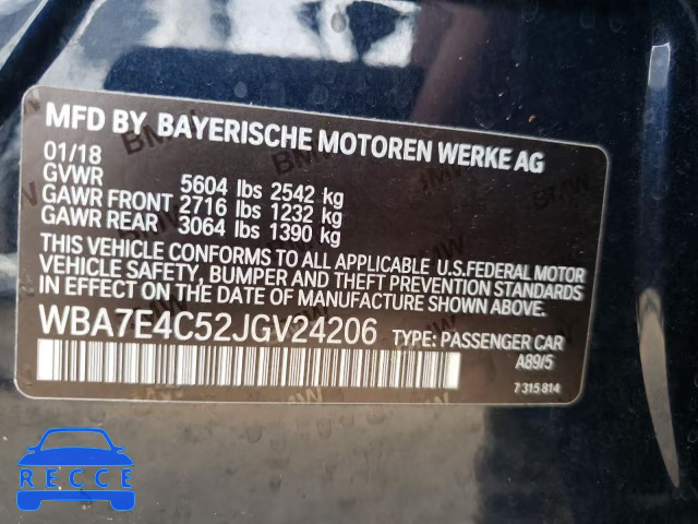 2018 BMW 740 XI WBA7E4C52JGV24206 зображення 11