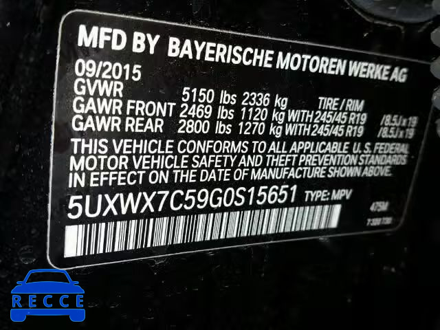2016 BMW X3 XDRIVE3 5UXWX7C59G0S15651 зображення 9