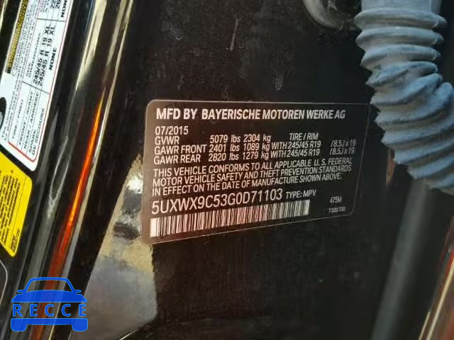 2016 BMW X3 5UXWX9C53G0D71103 зображення 9