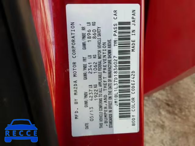 2013 MAZDA MAZDASPEED JM1BL1L37D1836027 image 9