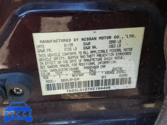 1999 NISSAN ALTIMA XE 1N4DL01D7XC194406 Bild 9