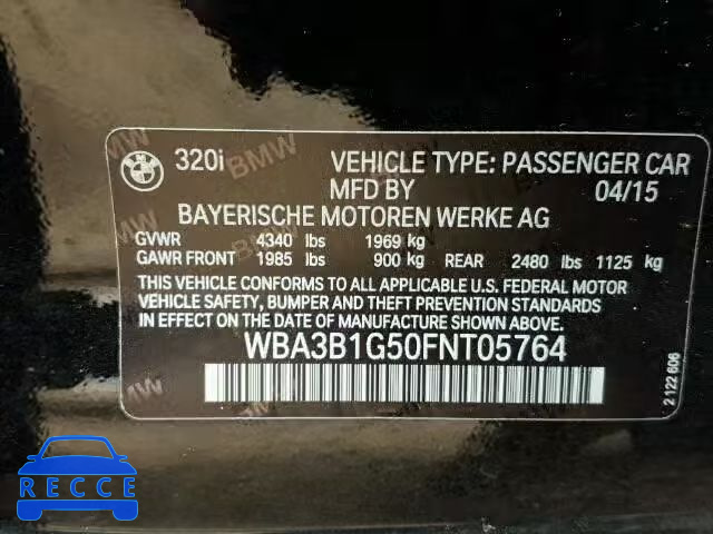 2015 BMW 320 WBA3B1G50FNT05764 Bild 9