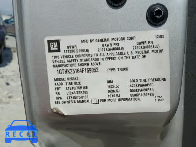 2004 GMC SIERRA 1GTHK23164F169052 image 9