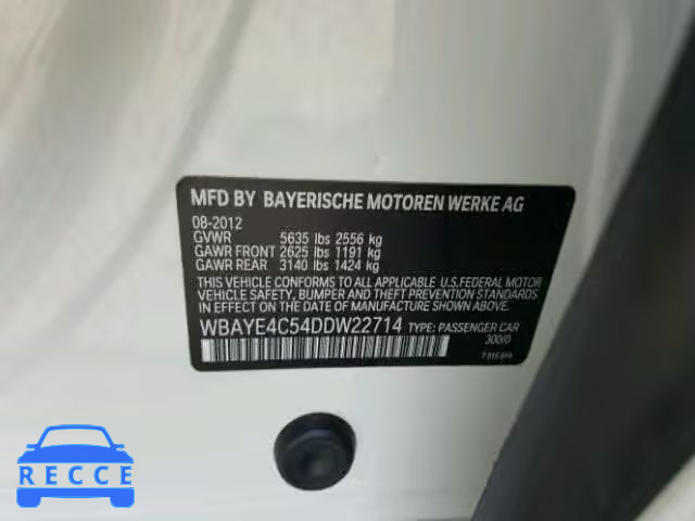 2013 BMW 740 WBAYE4C54DDW22714 зображення 9