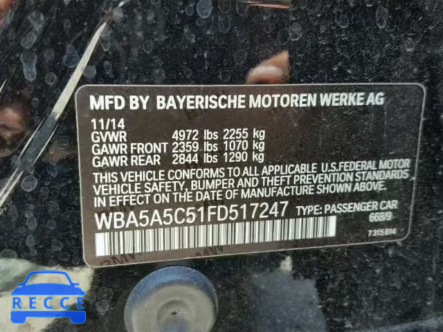 2015 BMW 528 WBA5A5C51FD517247 зображення 9