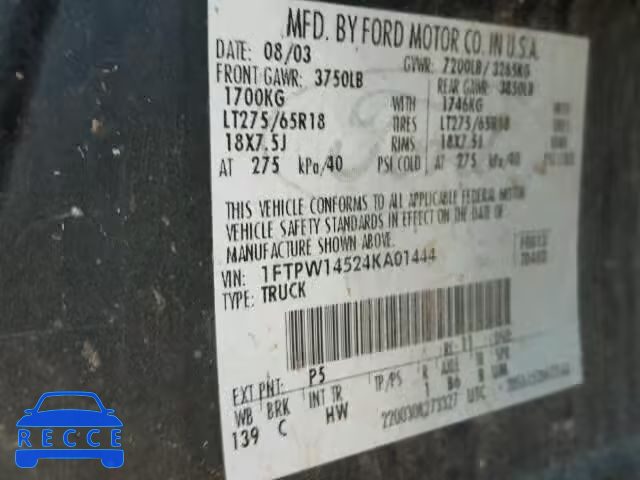 2004 FORD F150 SUPER 1FTPW14524KA01444 image 9