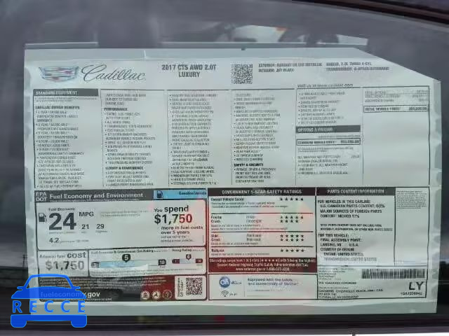 2017 CADILLAC CTS 1G6AX5SX1H0120069 зображення 8