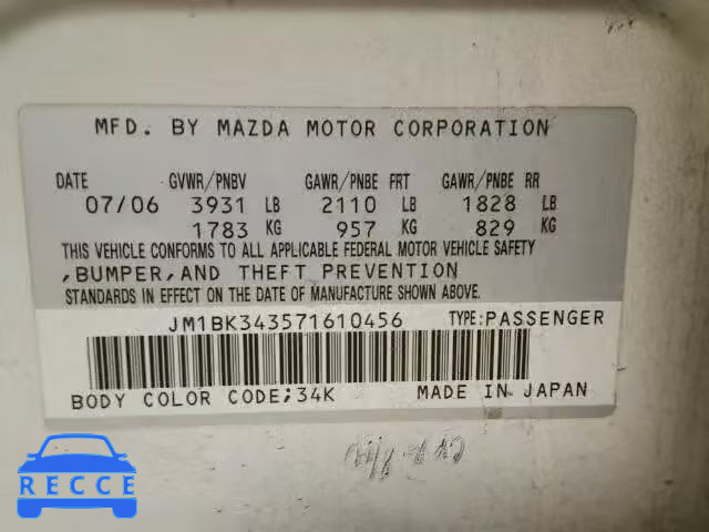 2007 MAZDA 3 HATCHBAC JM1BK343571610456 image 9