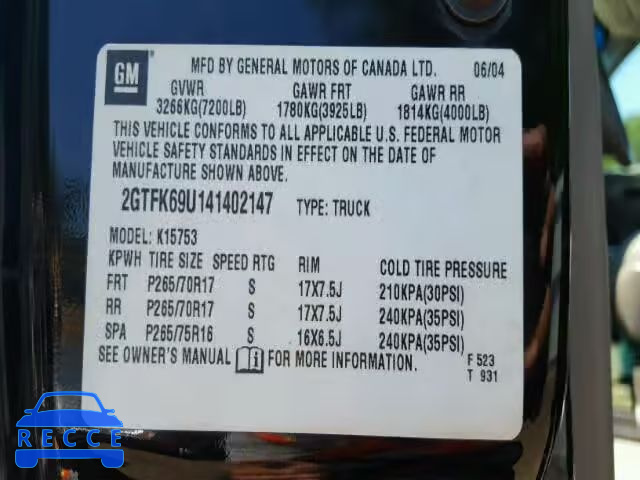2004 GMC SIERRA 2GTFK69U141402147 image 9