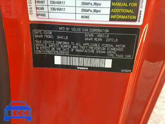 2008 VOLVO C70 YV1MC67278J056102 image 9