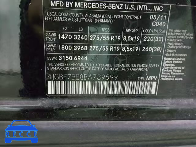 2011 MERCEDES-BENZ GL 4JGBF7BE8BA739599 image 9