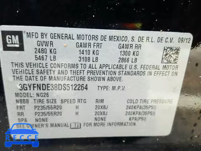 2013 CADILLAC SRX PERFOR 3GYFNDE38DS512264 image 9
