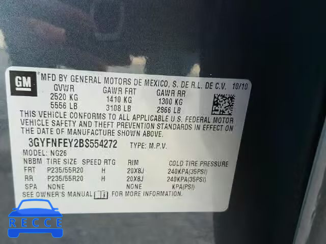 2011 CADILLAC SRX PREMIU 3GYFNFEY2BS554272 image 9