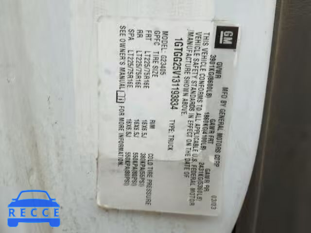 2003 GMC SAVANA 1GTGG25V131193834 image 9