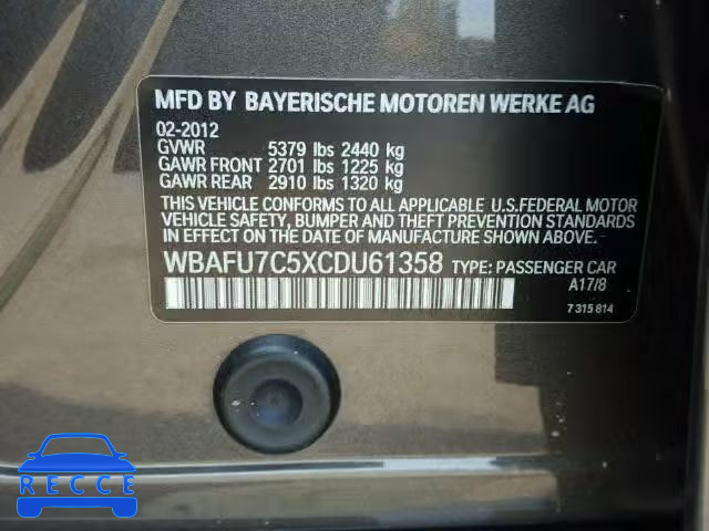 2012 BMW 535 XI WBAFU7C5XCDU61358 зображення 9