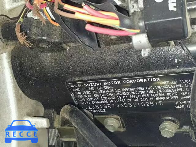 2005 SUZUKI GSX-R750 JS1GR7JA552102615 image 9