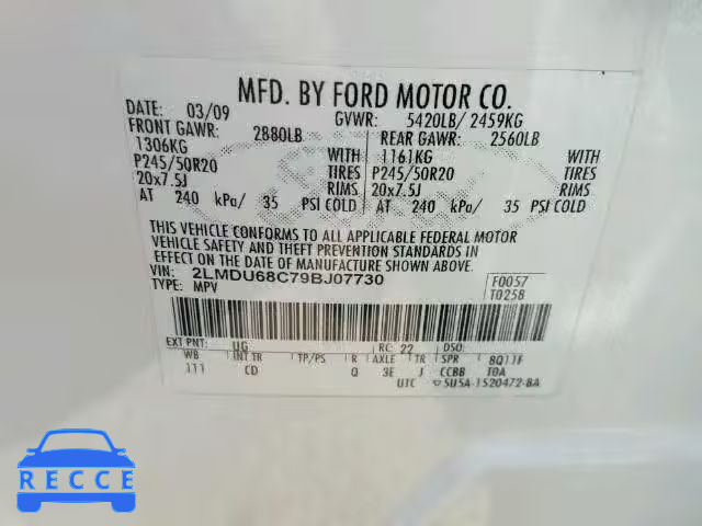 2009 LINCOLN MKX 2LMDU68C79BJ07730 image 9
