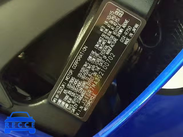 2016 SUZUKI GSX-R750 JS1GR7MA3G2100702 image 9
