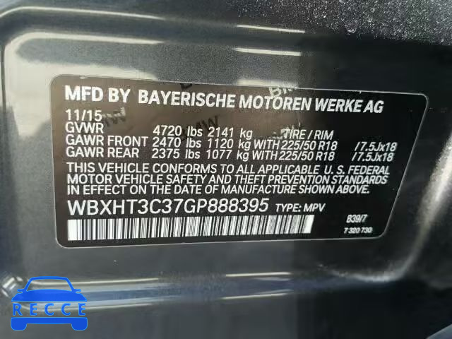 2016 BMW X1 WBXHT3C37GP888395 зображення 9