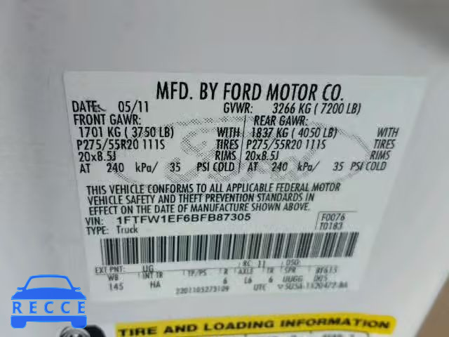 2011 FORD F150 SUPER 1FTFW1EF6BFB87305 image 9