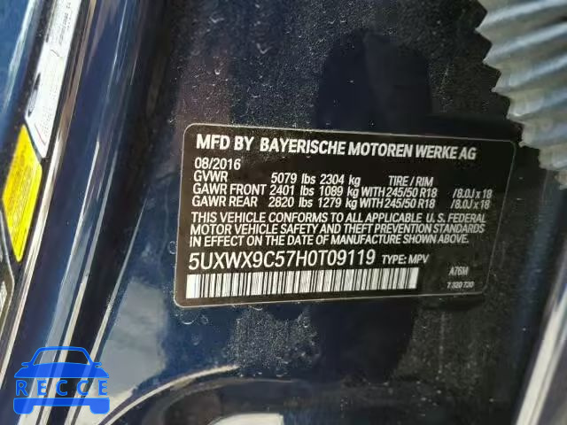 2017 BMW X3 5UXWX9C57H0T09119 image 9