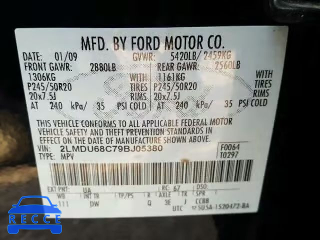 2009 LINCOLN MKX 2LMDU68C79BJ05380 зображення 9