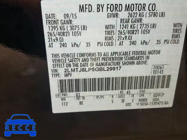 2016 LINCOLN MKX 2LMTJ8LP5GBL29917 Bild 9