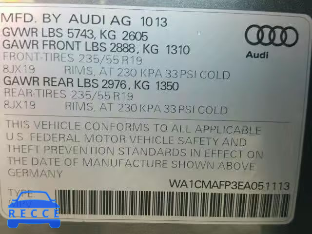 2014 AUDI Q5 WA1CMAFP3EA051113 image 9