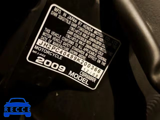 2009 HONDA CBR600 JH2PC40499K200366 image 9