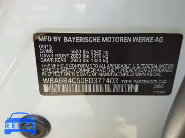 2014 BMW 650 XI WBA6B4C50ED371403 image 9
