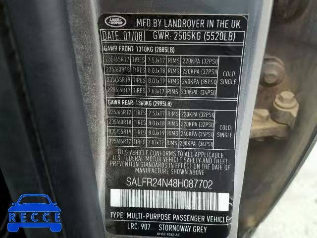 2008 LAND ROVER LR2 HSE SALFR24N48H087702 image 9