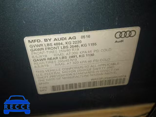 2016 AUDI Q3 WA1GFCFS4GR024874 зображення 9