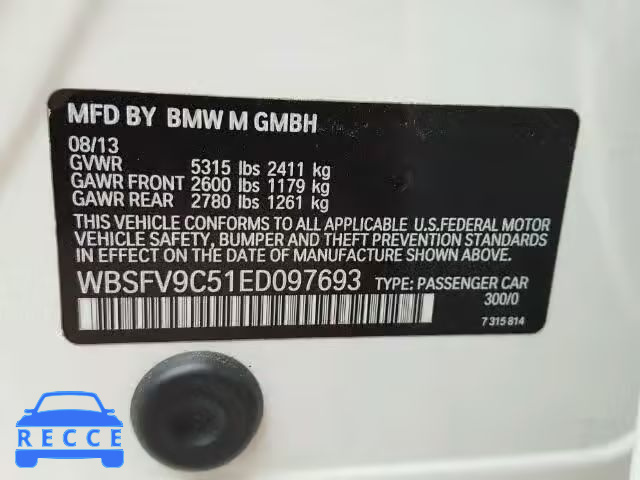 2014 BMW M5 WBSFV9C51ED097693 зображення 9