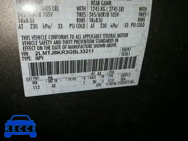 2016 LINCOLN MKX SELECT 2LMTJ8KR3GBL33211 Bild 9