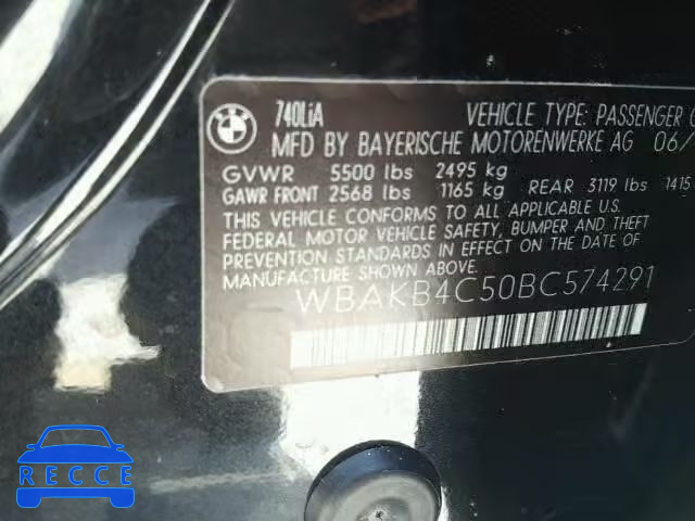 2011 BMW 740 WBAKB4C50BC574291 зображення 9