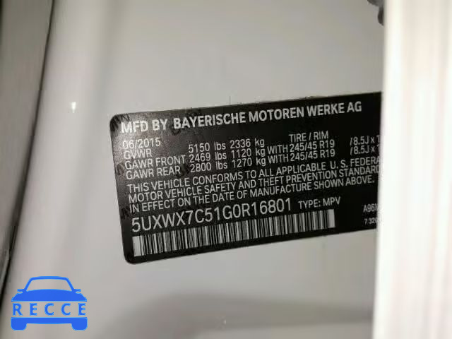 2016 BMW X3 5UXWX7C51G0R16801 зображення 9