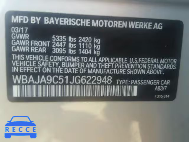 2018 BMW 530E WBAJA9C51JG622948 зображення 9