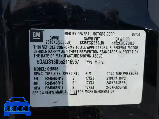 2005 BUICK RAINIER 5GADS13S552116967 image 9