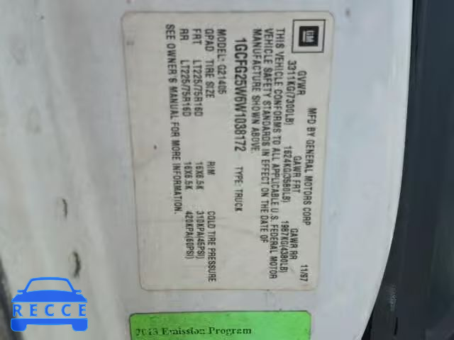 1998 CHEVROLET EXPRESS G2 1GCFG25W6W1038172 image 9