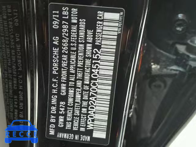 2012 PORSCHE PANAMERA WP0AD2A70CL045152 image 9