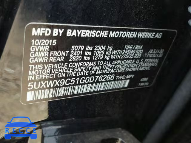 2016 BMW X3 5UXWX9C51G0D76266 зображення 9