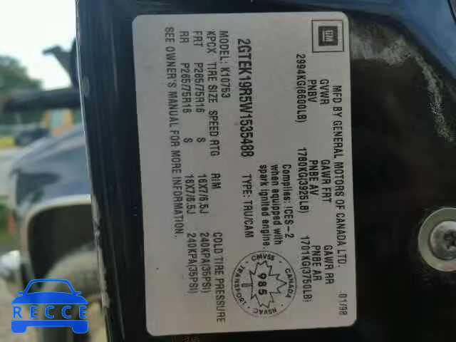 1998 GMC SIERRA 2GTEK19R5W1535488 image 9