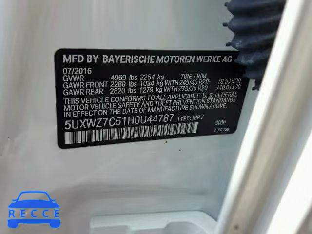 2017 BMW X3 5UXWZ7C51H0U44787 image 9