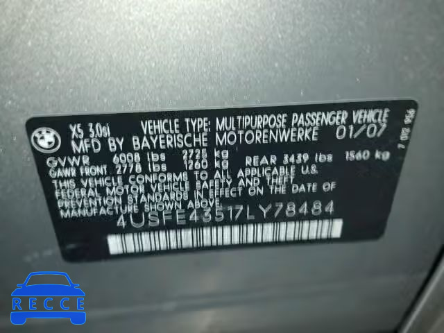 2007 BMW X5 4USFE43517LY78484 image 9