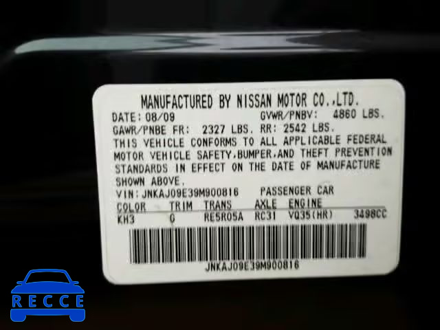 2009 INFINITI EX35 JNKAJ09E39M900816 image 9