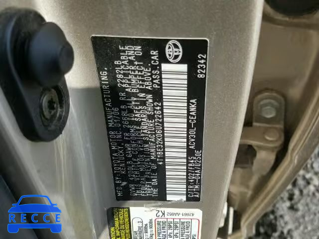 2006 TOYOTA CAMRY LE 4T1BE32K06U722642 Bild 9