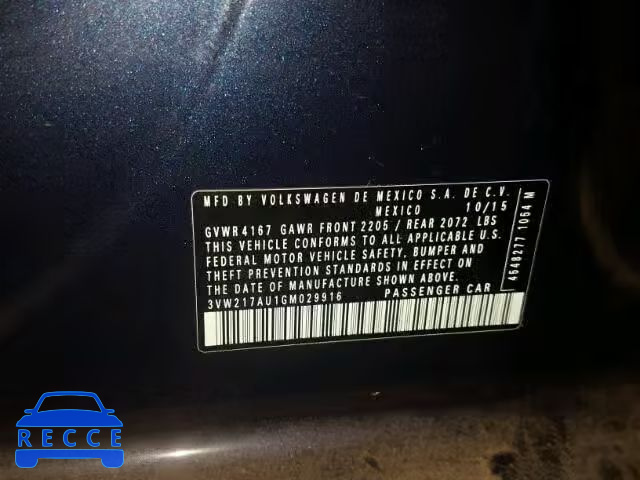 2016 VOLKSWAGEN GOLF 3VW217AU1GM029916 image 9