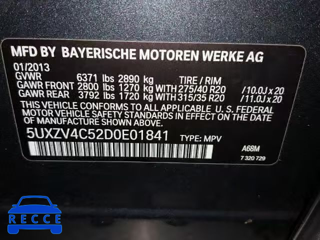 2013 BMW X5 5UXZV4C52D0E01841 зображення 9