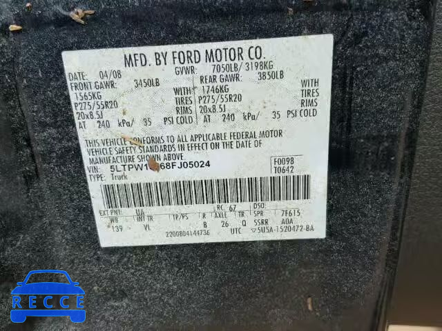 2008 LINCOLN MARK LT 5LTPW16568FJ05024 image 9