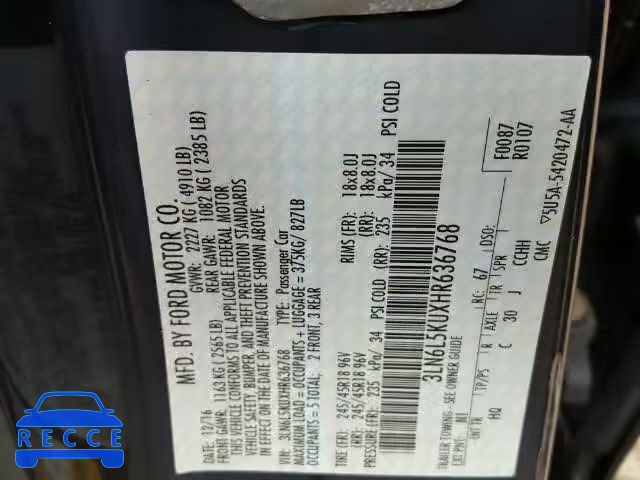 2017 LINCOLN MKZ 3LN6L5KUXHR636768 image 9